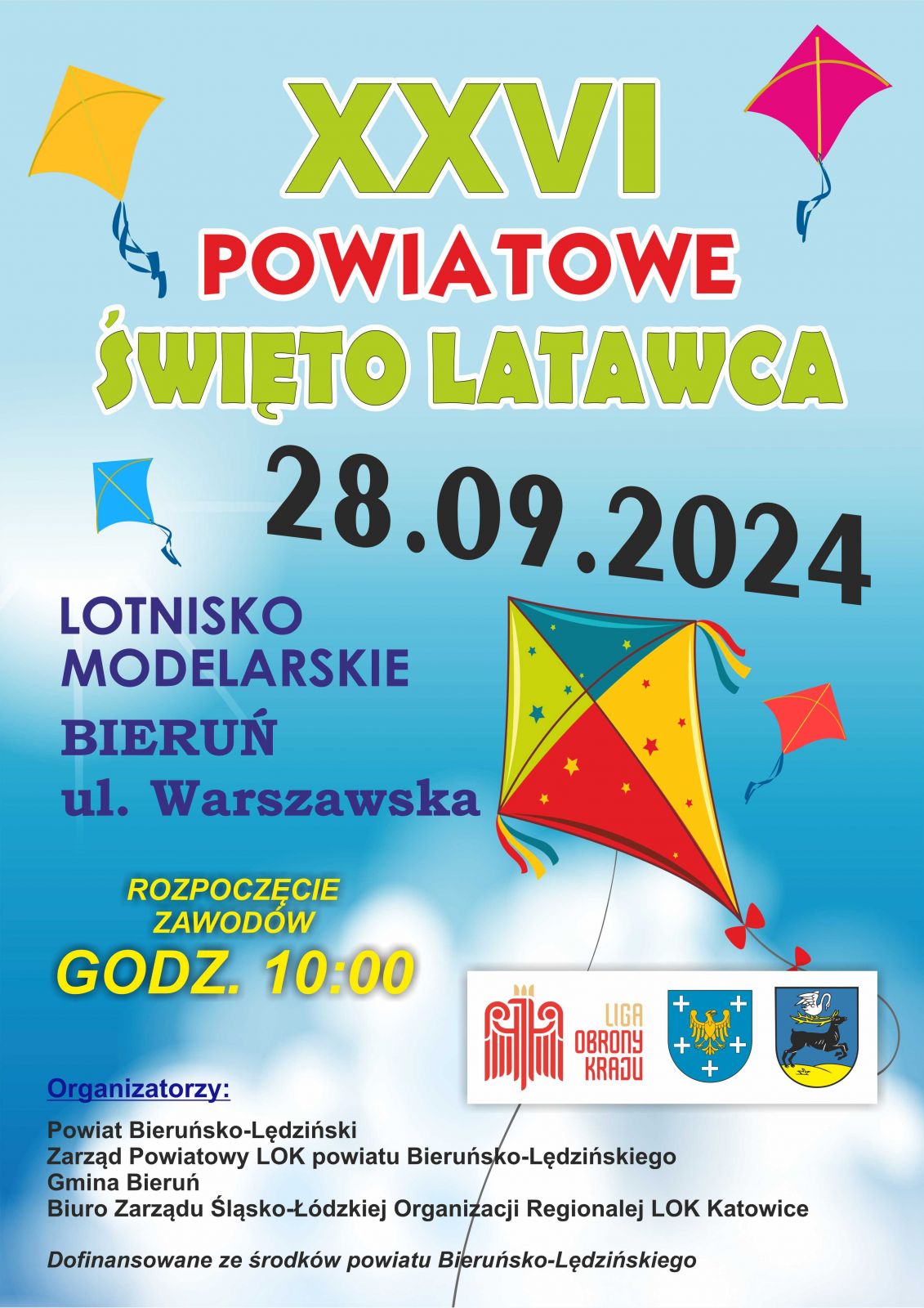 Plakat informacyjny o XXVI Powiatowym Święcie Latawca